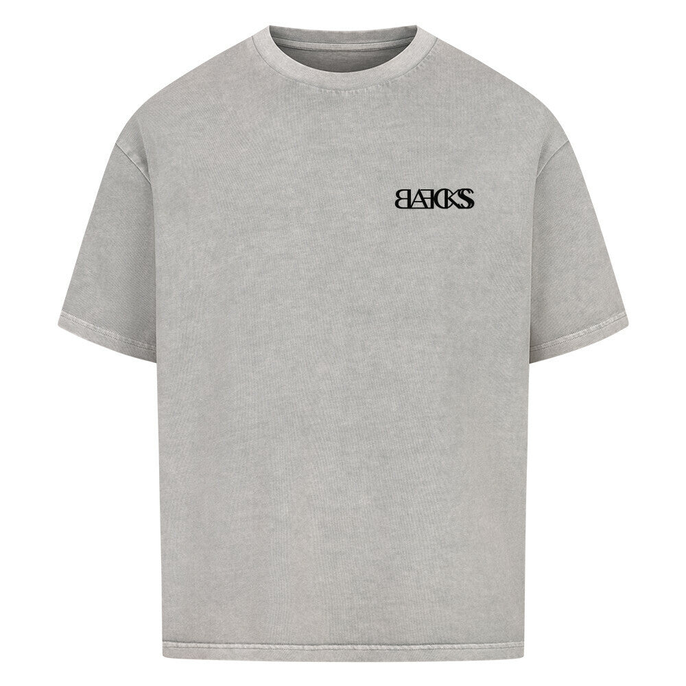BLAECKSS Oversized shirt „Front Focus“ in verwaschenem Grau mit kleinem Frontprint, 240 GSM Baumwolle, gebrusht für angenehmes Tragegefühl, moderner Oversized-Fit.