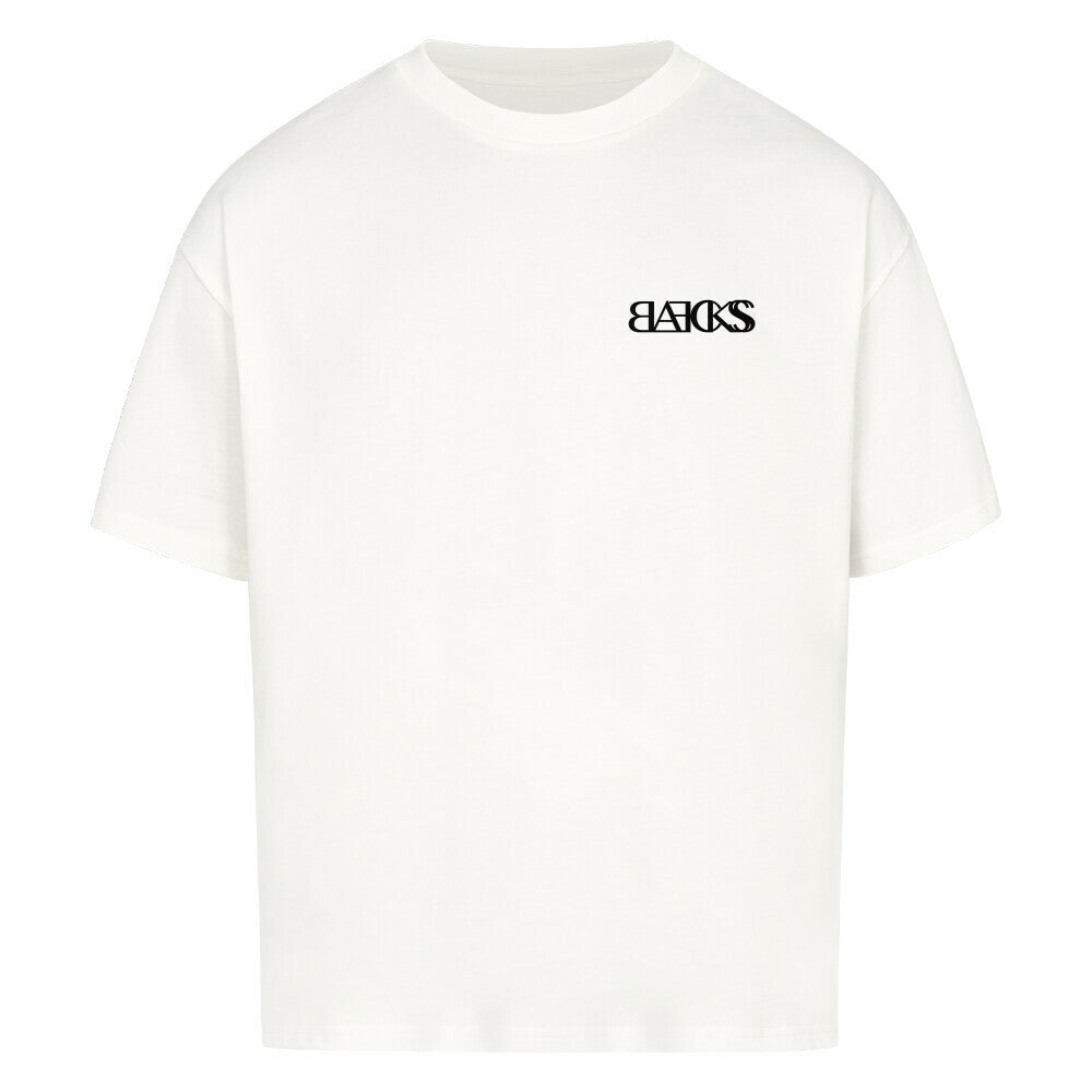BLAECKSS Oversized shirt „Front Focus“ in Weiß mit kleinem Frontprint, 240 GSM Baumwolle, ultraweich gebrusht, entspannter Oversized-Fit mit Drop Shoulders.
