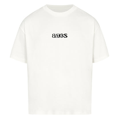BLAECKSS Oversized shirt„Front Focus“ in Weiß mit großem Rückenprint, 240 GSM Baumwolle, ultraweich gebrusht, entspannter Oversized-Fit mit Drop Shoulders.